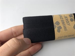 Jersey skråbånd - sort, 20 mm og 3 meter